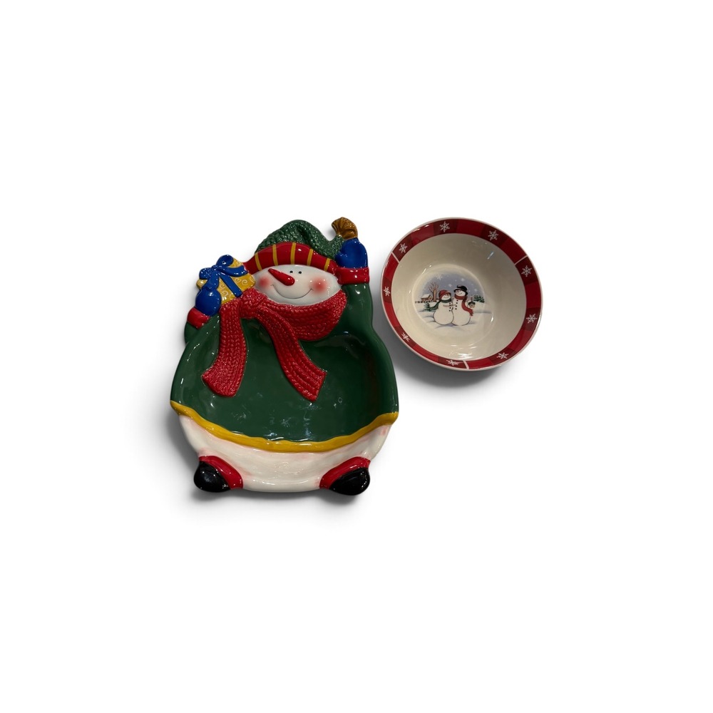 Dillards Trimmings Christmas Snowman Ceramic Candy Dish and Snack Bowl
